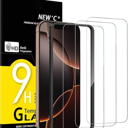NEW'C 3 Pack Tempered Glass Screen Protector for iPhone 17, 17 Pro, iPhone 16 Pro (6.3 inch), Scratch-Free, 9H