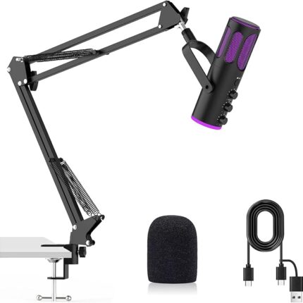 Ortizan Gaming Mikrofon PC, USB Podcast Mikrofon für PS4/5 und Mac, Noise Cancellation Kondensator Mic mit Mute, Hall, Monitoring, verstellbarem