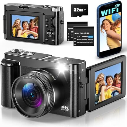 4K Digitalkamera mit WLAN 64MP WiFi Kompaktkamera Fotokamera mit 3" 180°