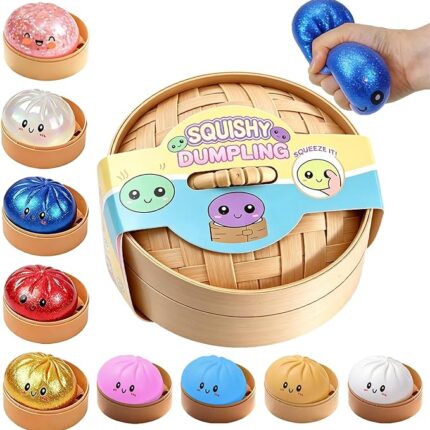 Dumpling Squishy Colorful Dumpling Toy with Steamer Surprise Dumpling Stress Relief Toy