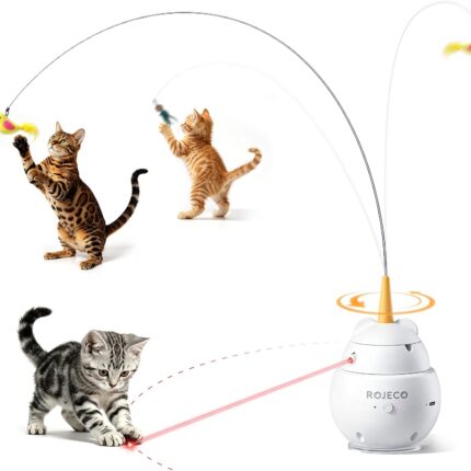 ROJECO 2-in-1 Interactive Cat Toy for Hunting with Laser and Cat Fishing with 3 Operating Modes and Strong Suction Cups