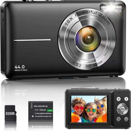 Digital Camera 1080P 44MP Vlogging Camera for Children Teenagers FHD Compact Camera Photo Camera with 2.4 Inch Screen 16X Zoom
