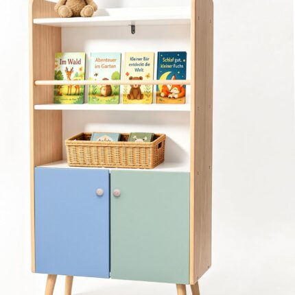 ALVIX Montessori Kinderregal mit 2 Türen und frontaler Buchablage