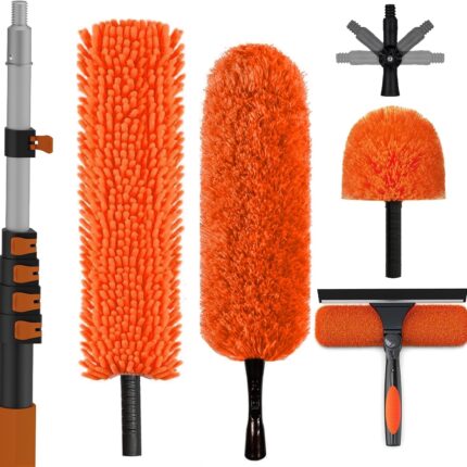SISUPASSIE 7.2 m Telescopic Duster Spider Web Remover Washable Window Cleaner with Telescopic Rod for Ceilings