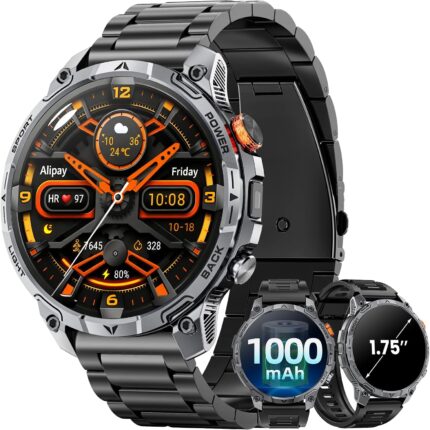 Military Smartwatch Men's 1000mAh Battery/2 Bracelets/LED Torches