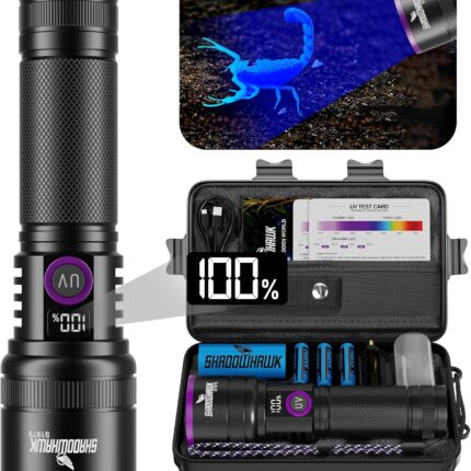 Shadowhawk 365nm UV Torch with Filter Lens - 30W Black Light 4-Core Rechargeable UV Lamp,