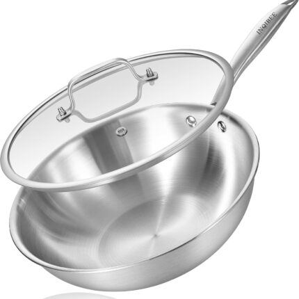 Wok Pan Stainless Steel 28 cm with Lid