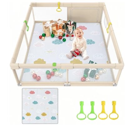 Beige Baby Laufstall mit Matratze