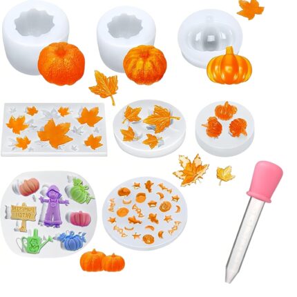 GLLBTPT Silicone Mould Pumpkin Halloween 3D Pumpkin Maple Leaf Pack of 8