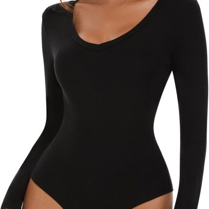 Bodysuit Women's Long Sleeve V-Neck Women's Bodysuit Long Sleeve