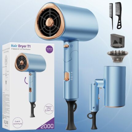 Ion Hair Dryer 2000 W Folding Hair Dryer with Diffuser